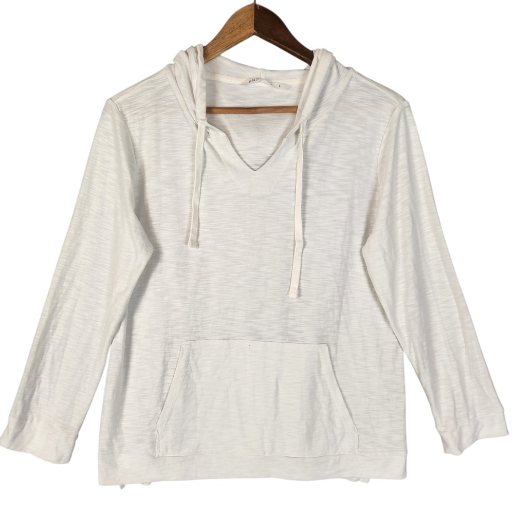 Free Fly Women's Bamboo Slub Hoodie Size Large White Relaxed Fit Lightweight